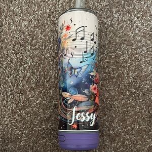 Floral Music Note Tumbler with Purple Base Personalized “Jessy”